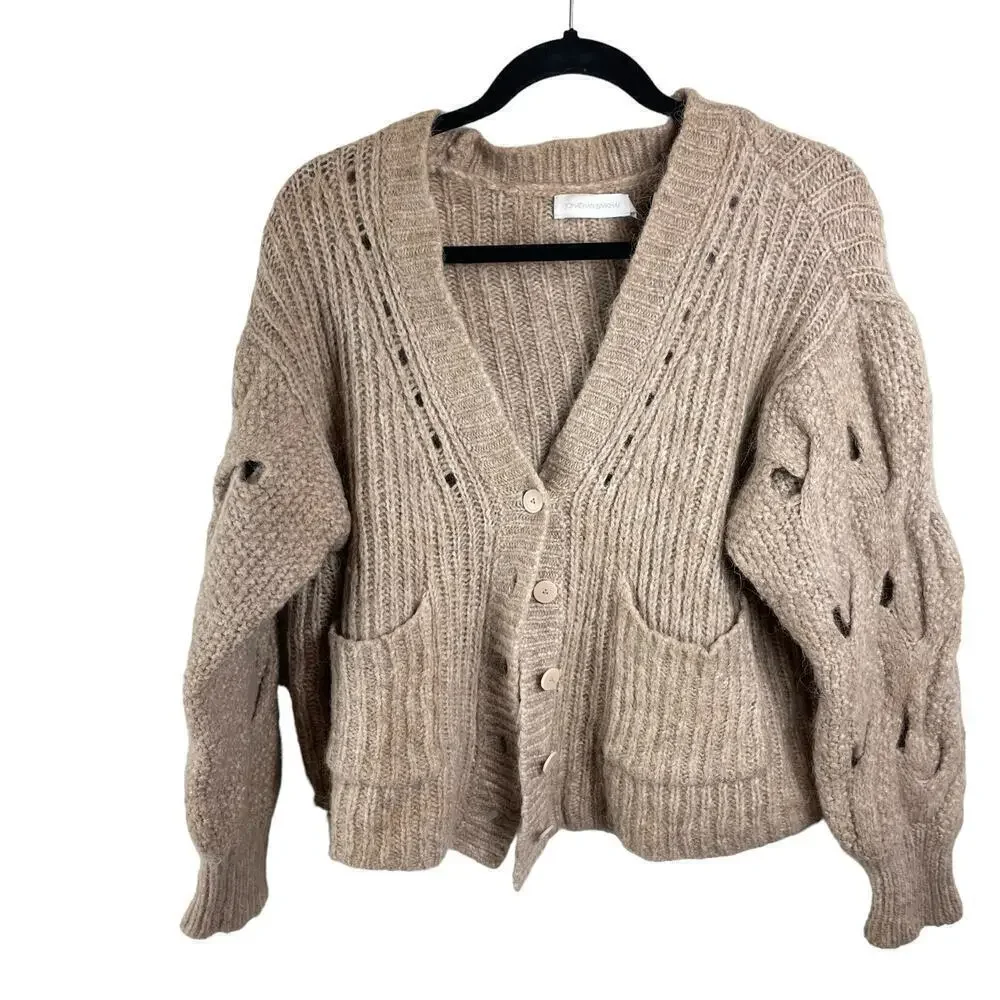 Jonathan Simkhai Reagan Alpaca Wool Blend Chunky Cardigan Sweater Brown Size XS